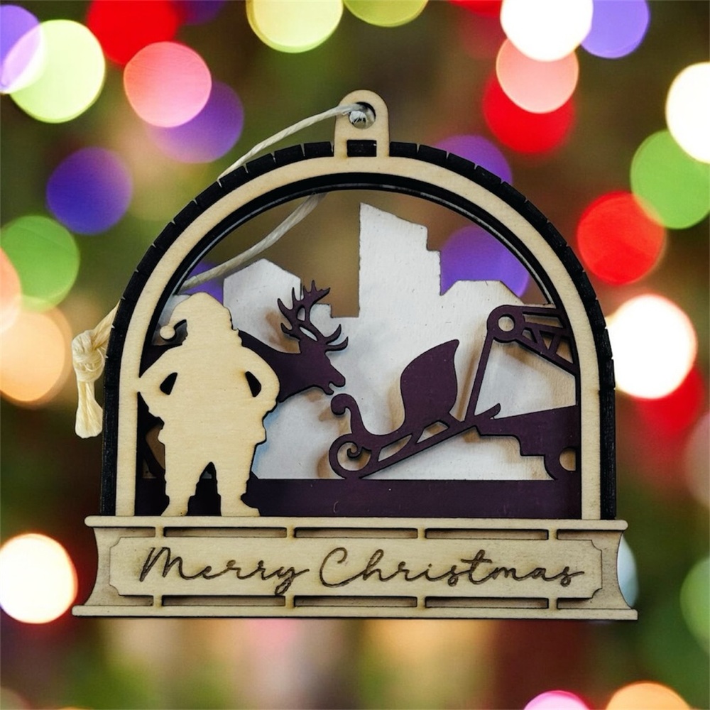 3/$20 Wooden Ornament Santa’s Sleigh Getting Towed by Reindeer Color